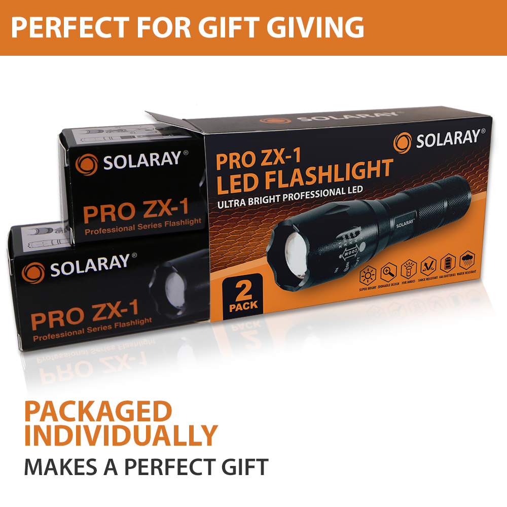 SOLARAY PRO ZX-2 Professional Series Flashlight Bright LED Tactical Flashlight