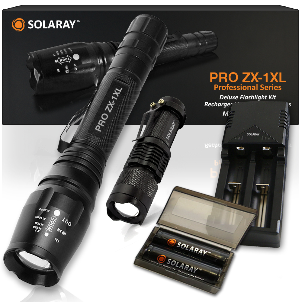 Professional ZX-1XL LED Tactical Flashlight Kit for Security - Solaray