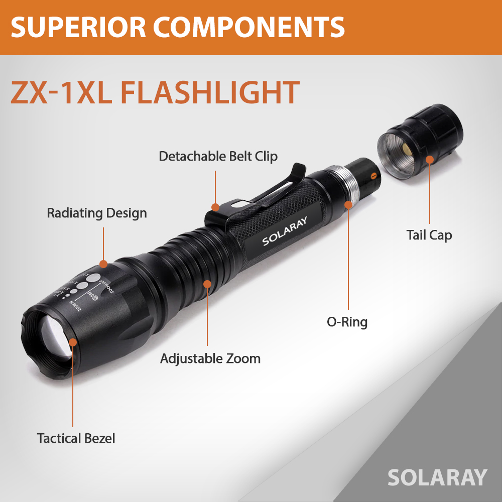 Professional ZX-1XL LED Tactical Flashlight Kit for Security - Solaray
